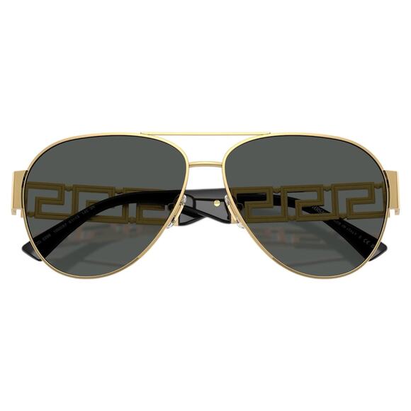 New VERSACE Sunglasses Gold Aviator Pilot Metal Greca Logo Black - Picture 5 of 6